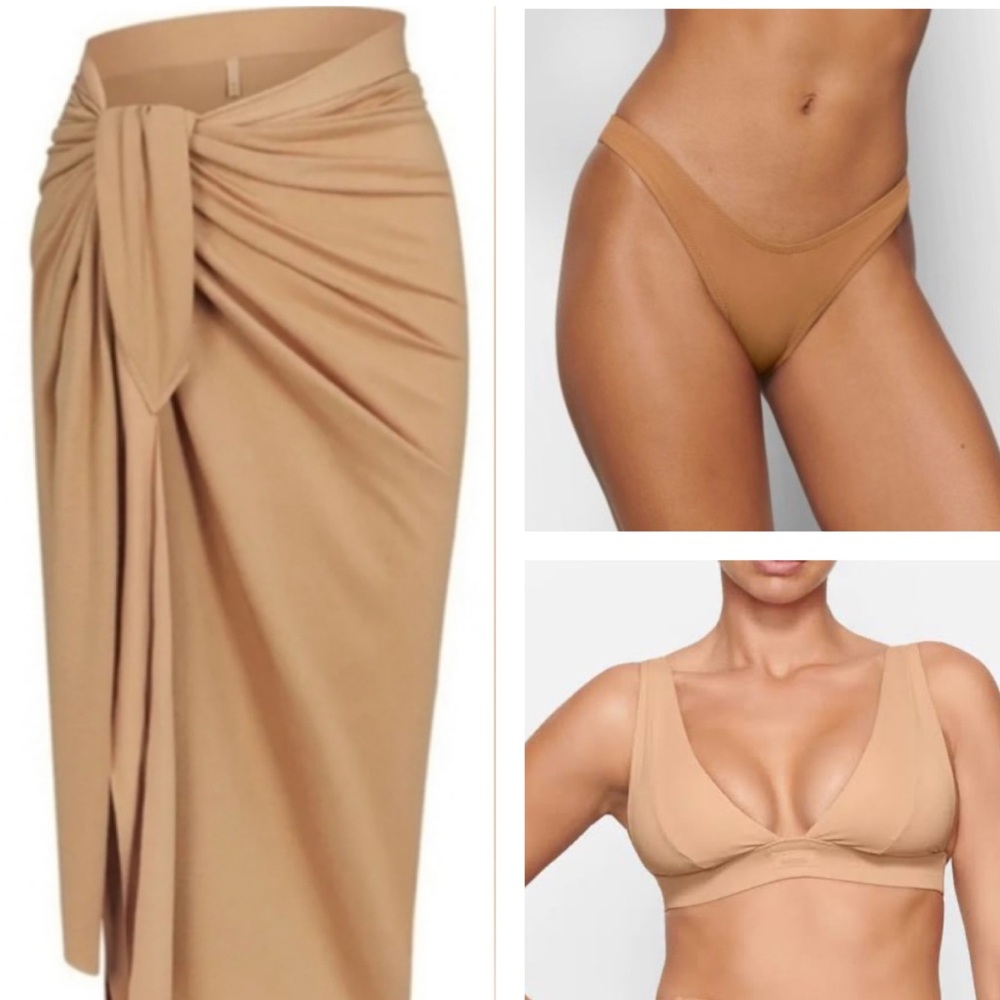 Skims Swim Sarong Skirt , Plunge bikini top & Ochre Tan Bikini Set